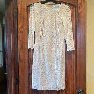 Size 0 Antonio Melani cream/beige lace sheath long sleeve dress